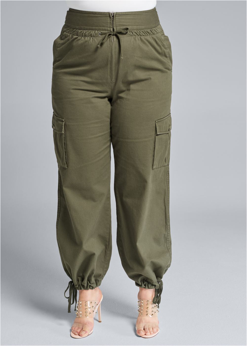 Venus Plus Size High Waisted Cargo Pants in Olive