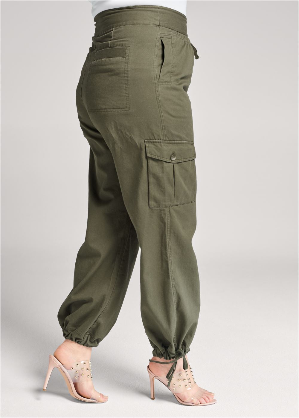 Venus Plus Size High Waisted Cargo Pants in Olive