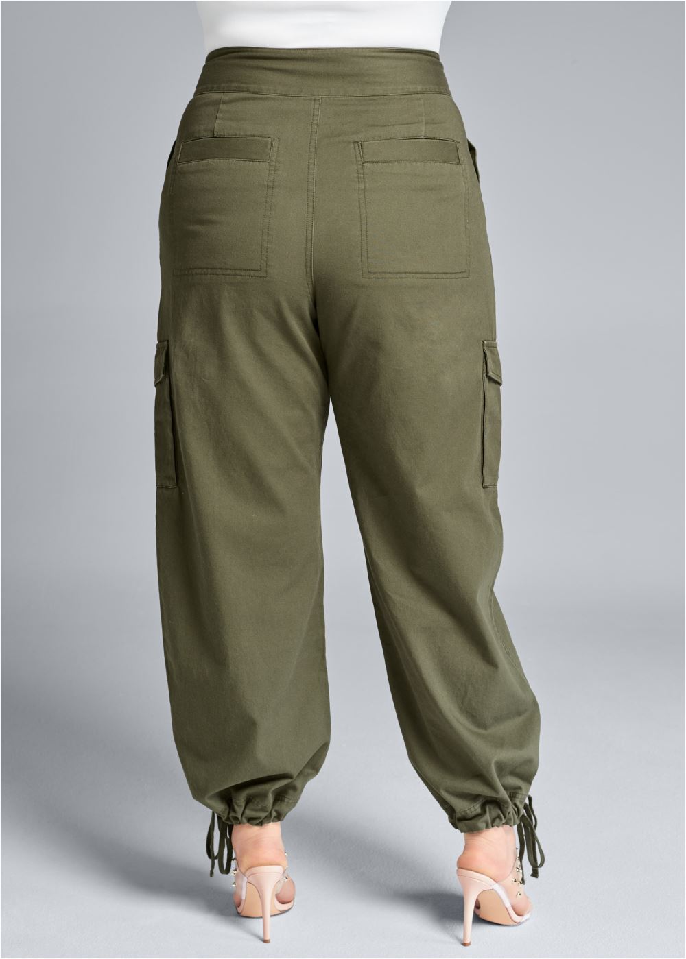 Venus Plus Size High Waisted Cargo Pants in Olive
