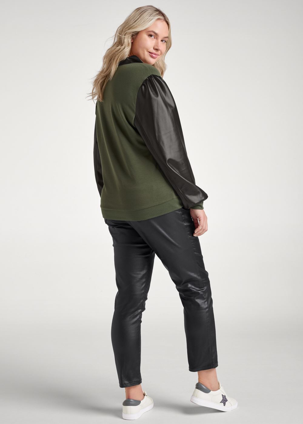 Venus Plus Size Faux-Leather Zip Sweatshirt