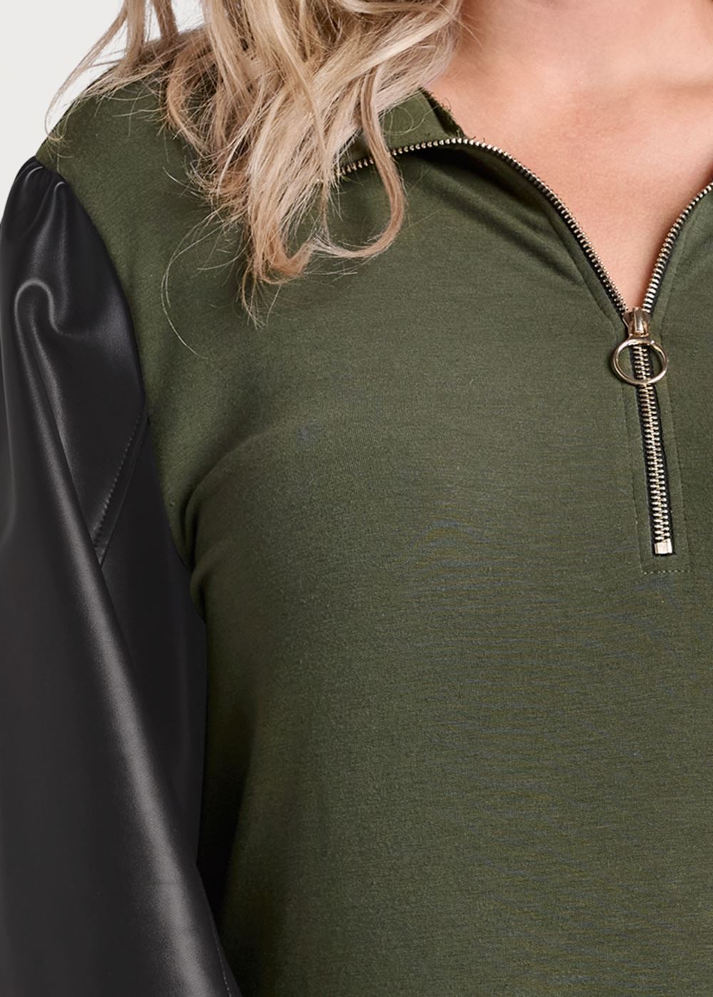 Venus Plus Size Faux-Leather Zip Sweatshirt