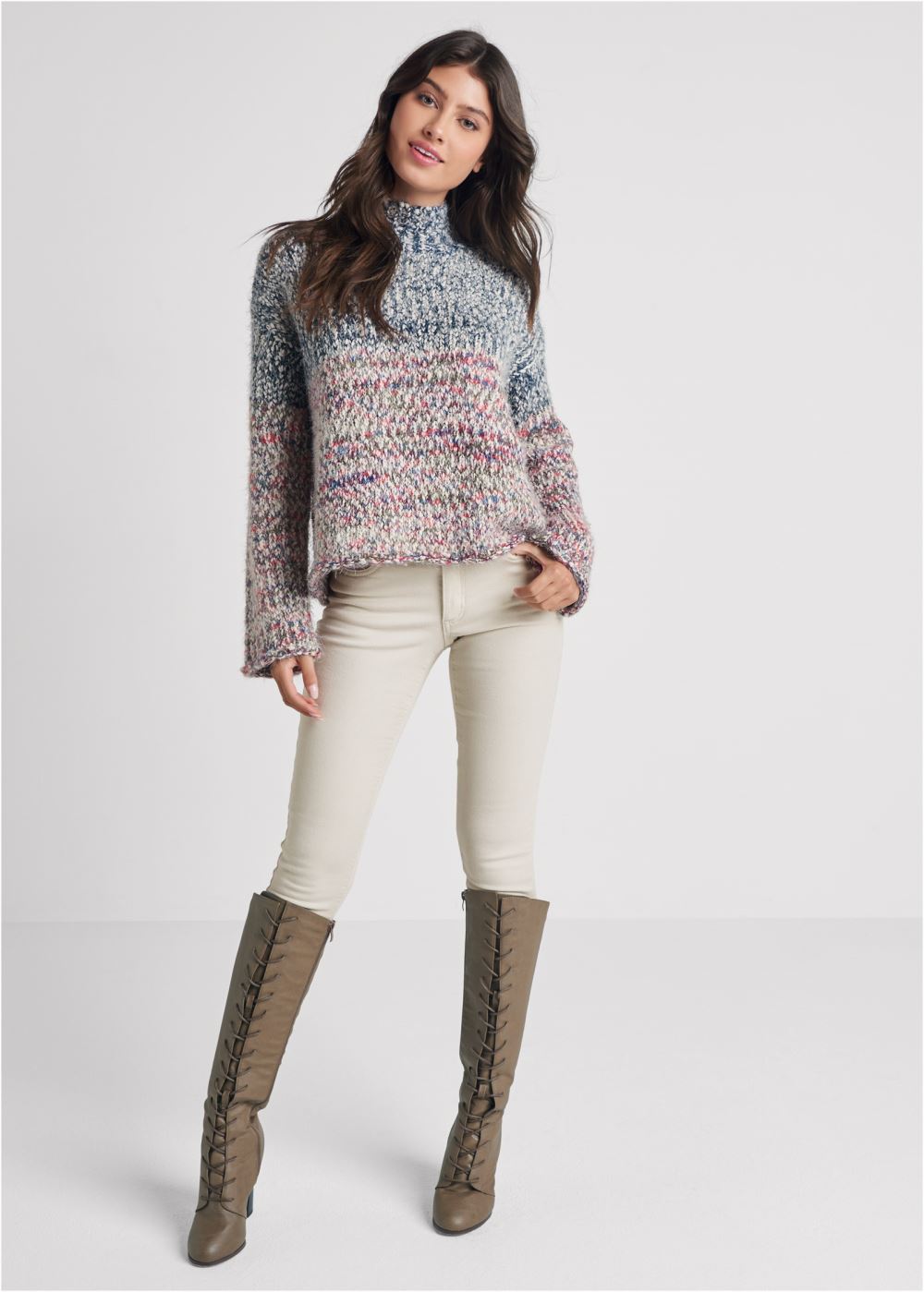 Venus Plus Size Marled Knit Mock-Neck Sweater in Blue Multi