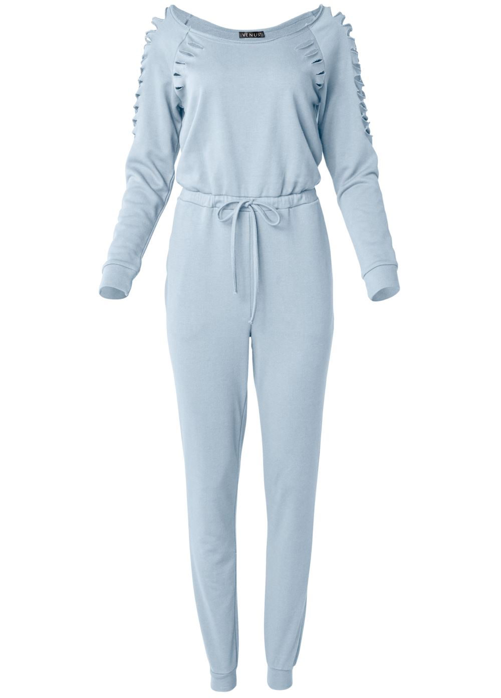 Venus Plus Size Slash Sleeve Jumpsuit in Light Blue