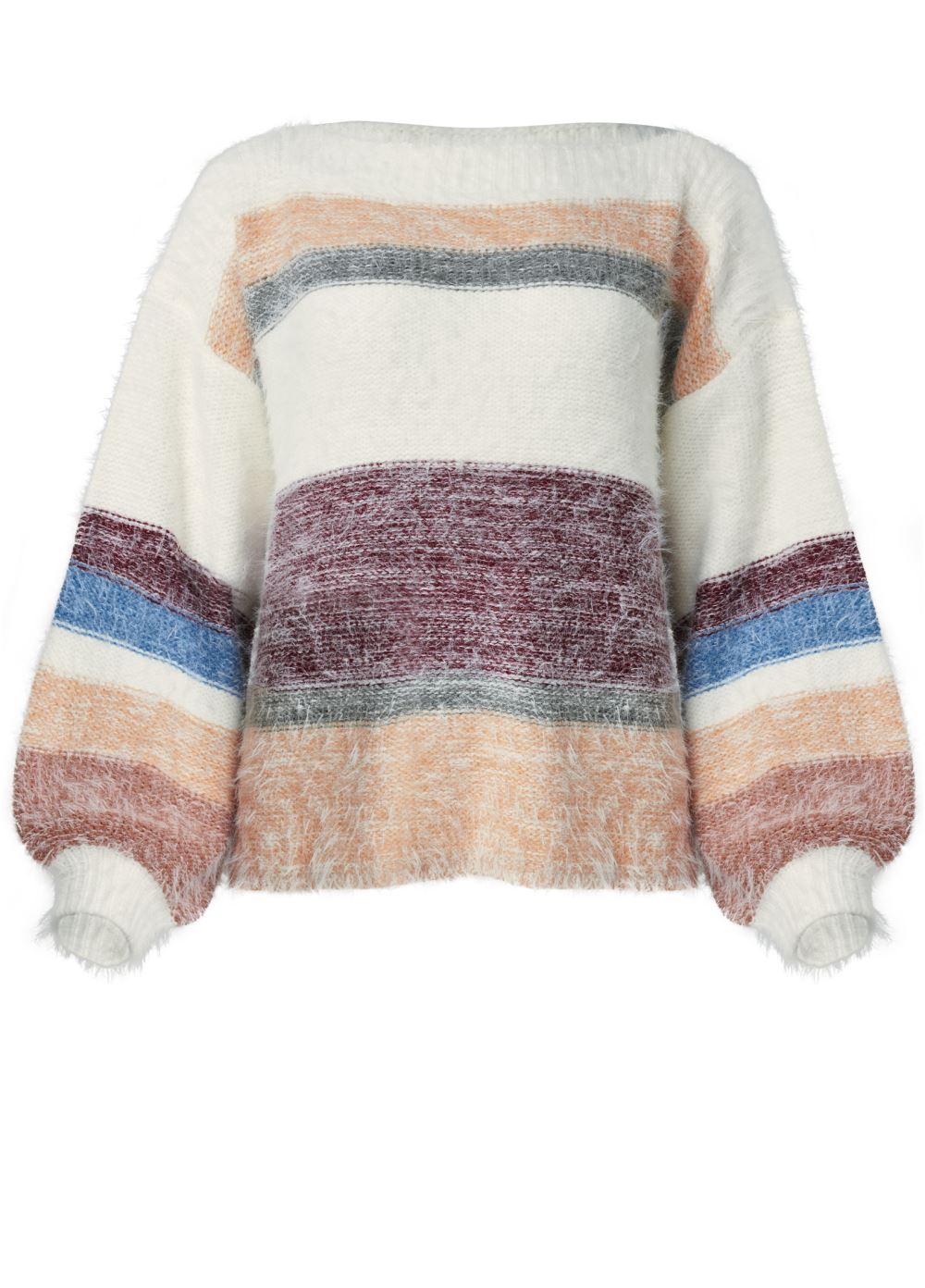 Venus Plus Size Striped Eyelash Sweater in White Multi