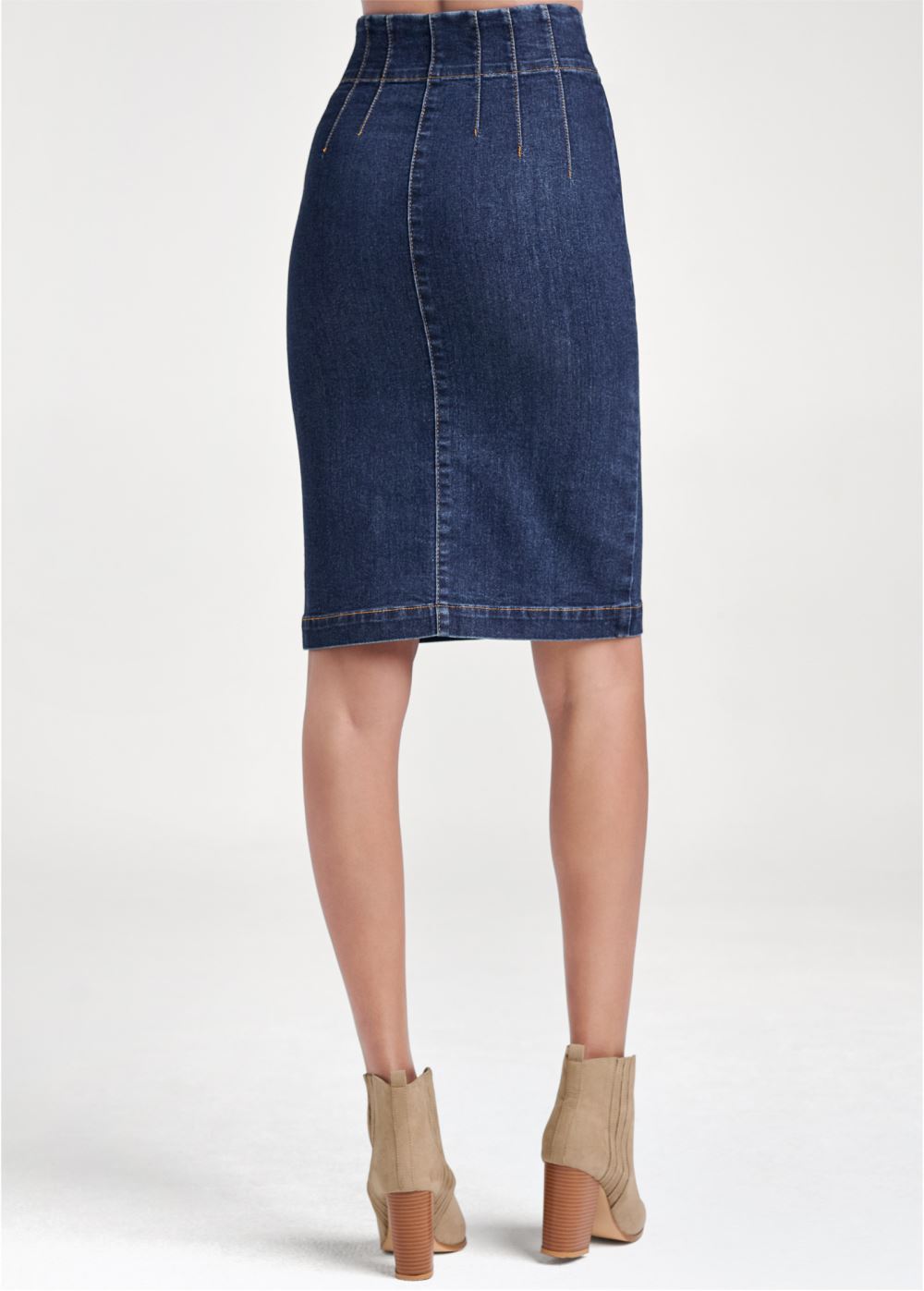 Venus Plus Size Pintuck Front Zipper Skirt - Dark Wash