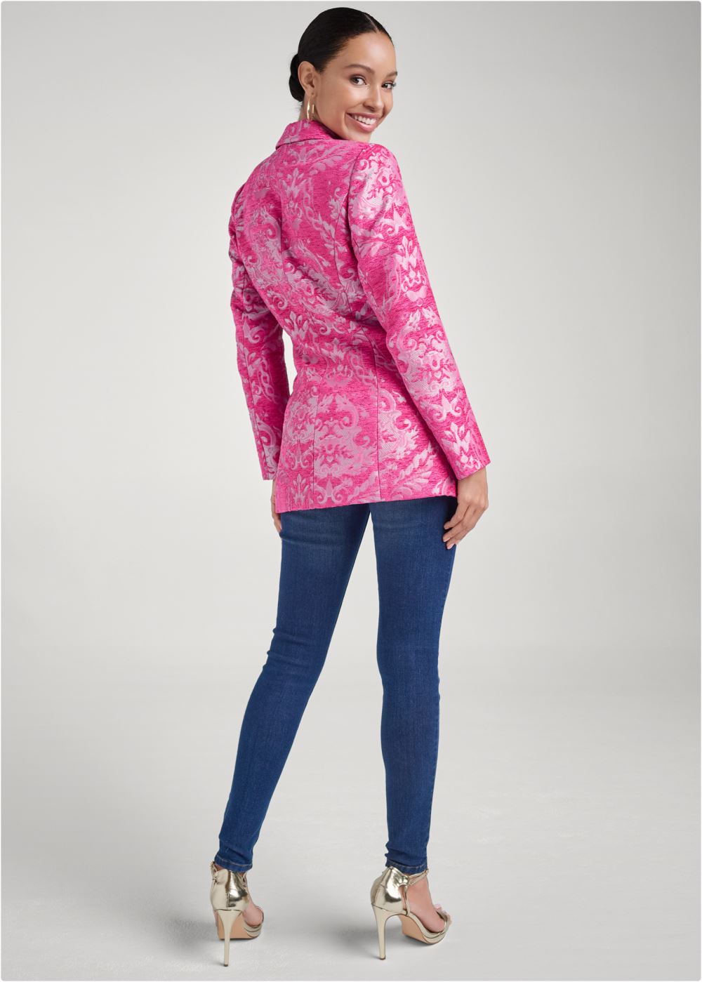 Venus Jacquard Paisley Blazer in Pink & Silver