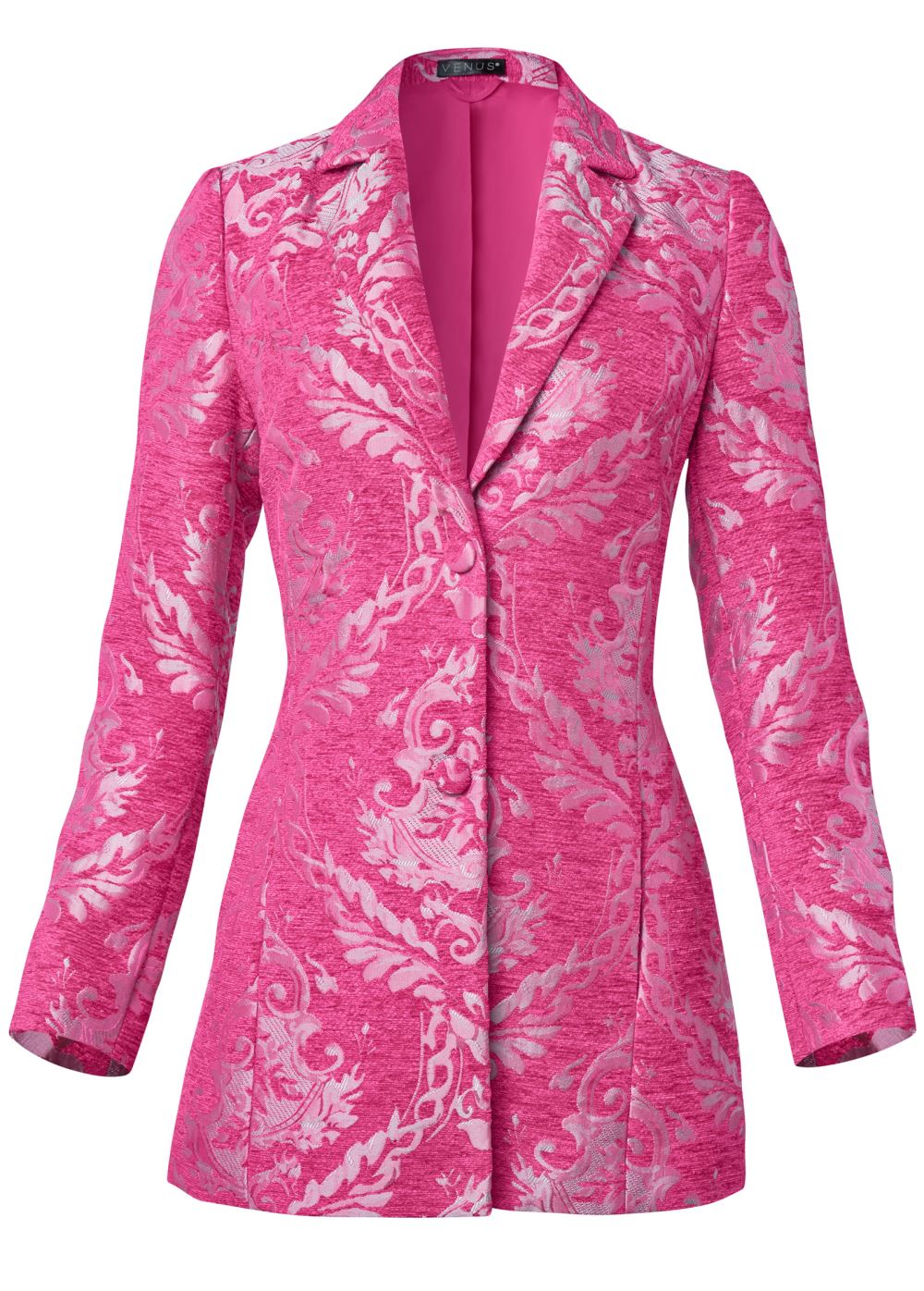 Venus Jacquard Paisley Blazer in Pink & Silver