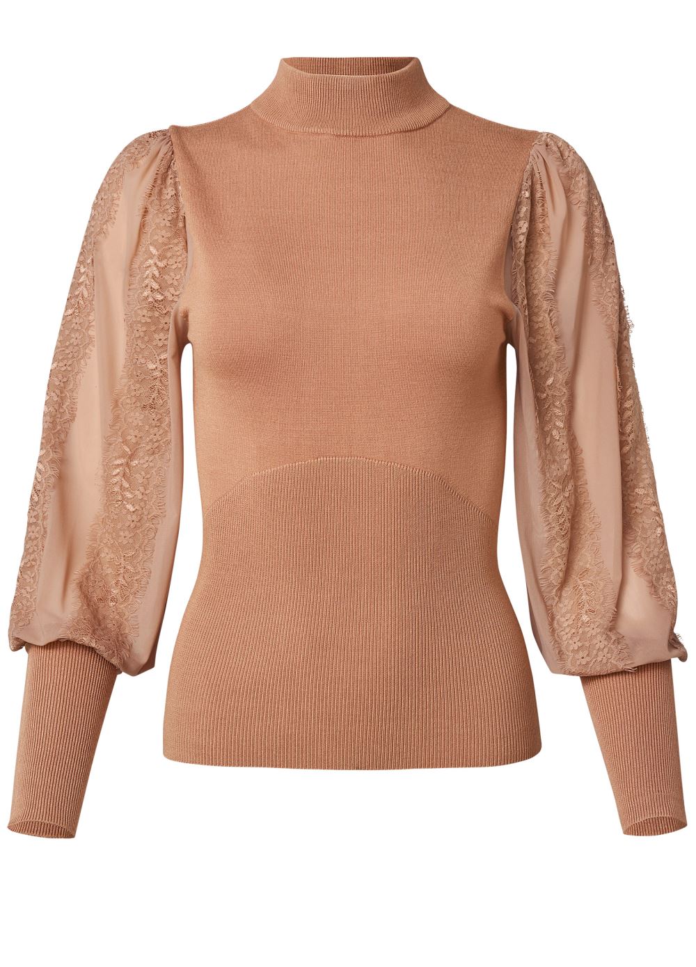 Venus Plus Size Lace Balloon Sleeve Sweater in Tan