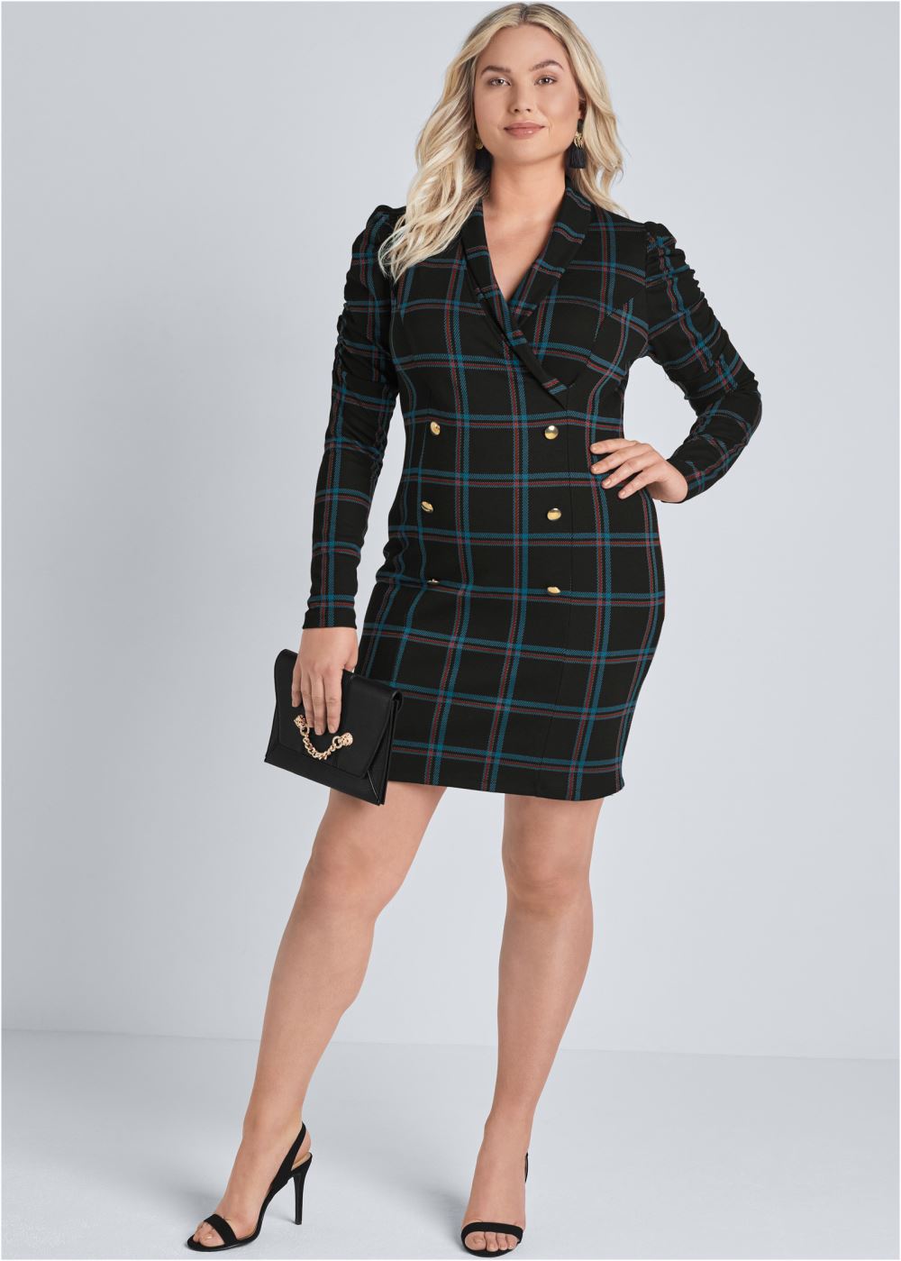 Venus Plus Size Plaid Blazer Dress