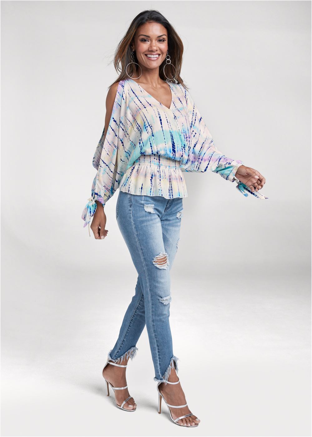 Venus Plus Size Tie Dye Cold-Shoulder Top
