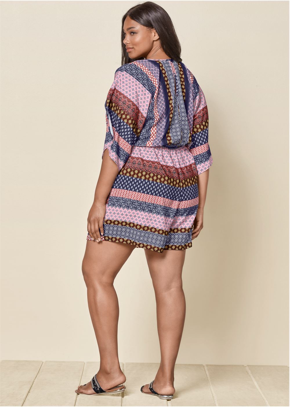 Venus Plus Size Mixed Print Romper in Navy Multi