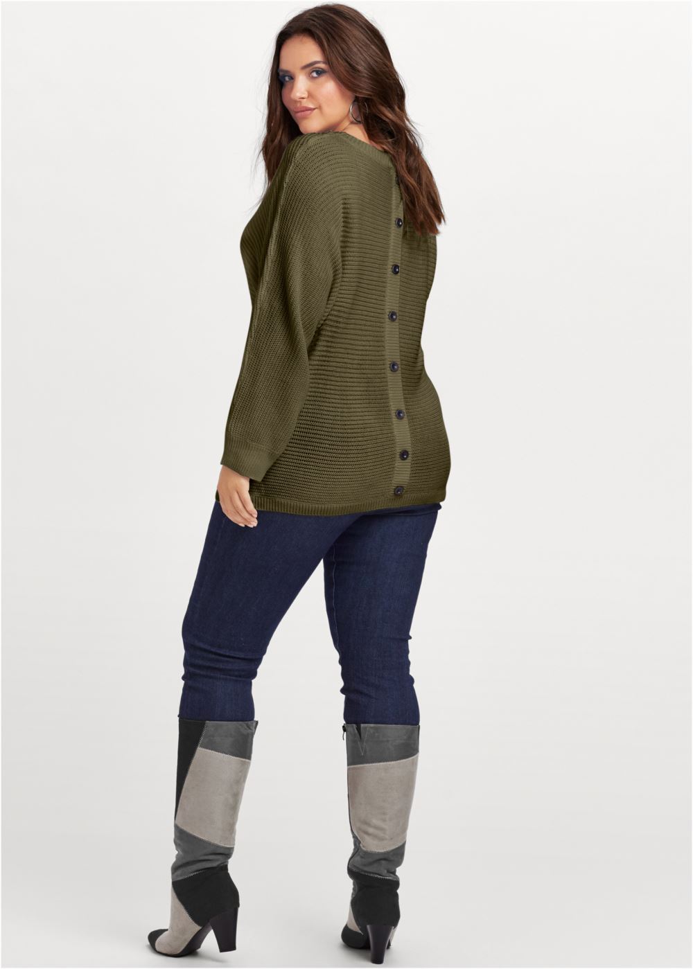Venus Plus Size Button Back Detail Sweater in Burnt Orange