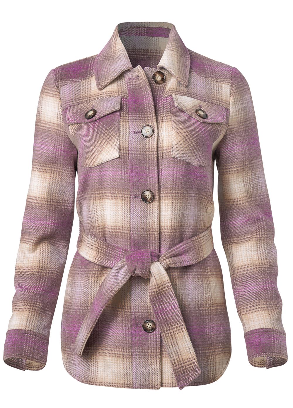 Venus Plaid Shacket With Belt in Purple Multi