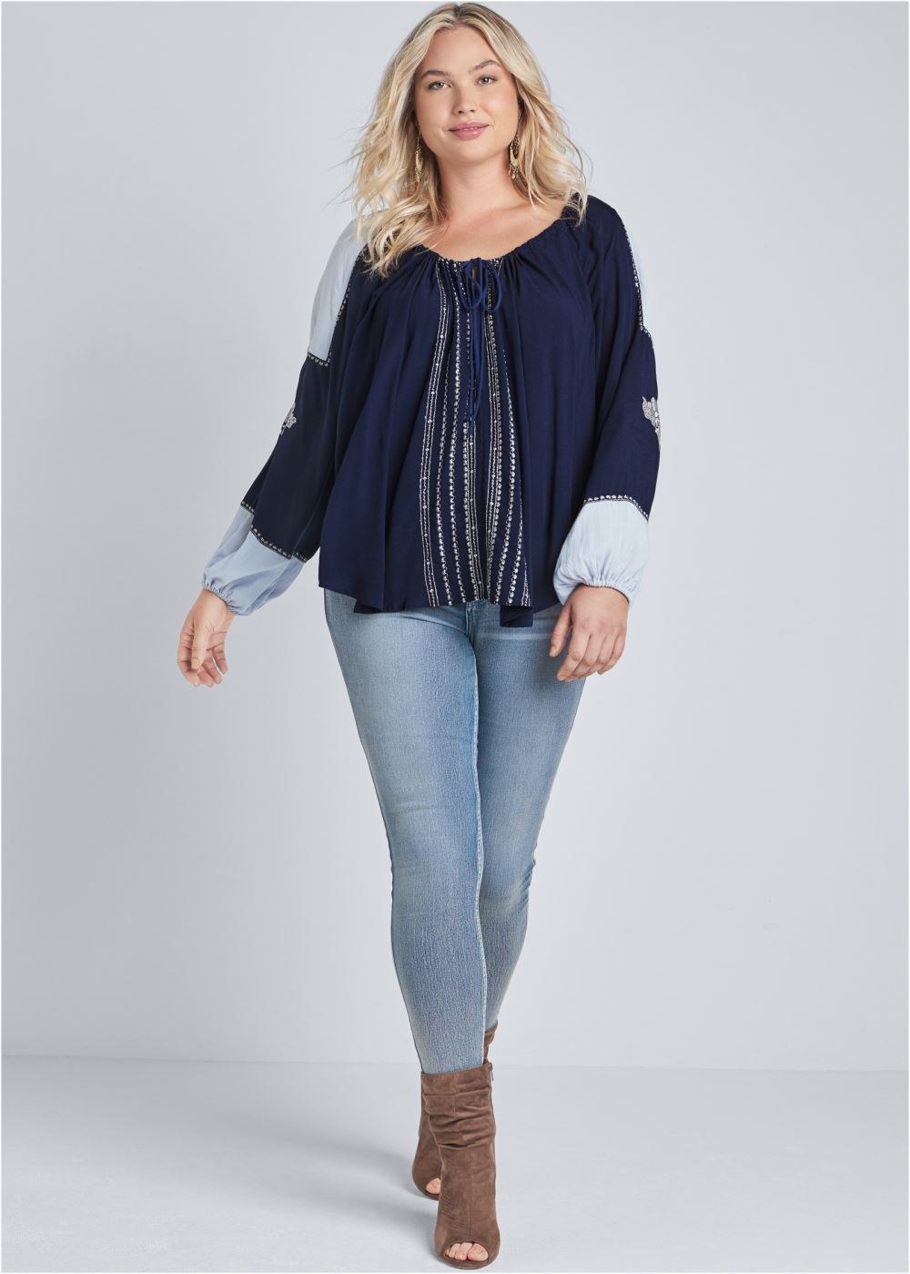 Venus Plus Size Embroidered Peasant Top