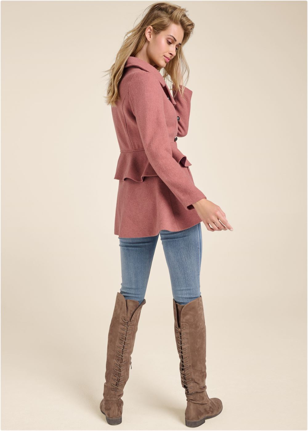 Venus Tiered Peplum Coat in Pink