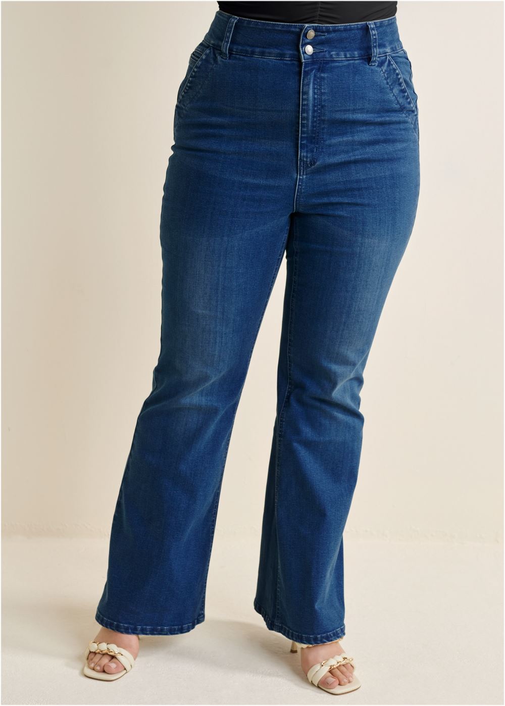 Venus Plus Size High-Waist Flare Jeans in Dark Wash