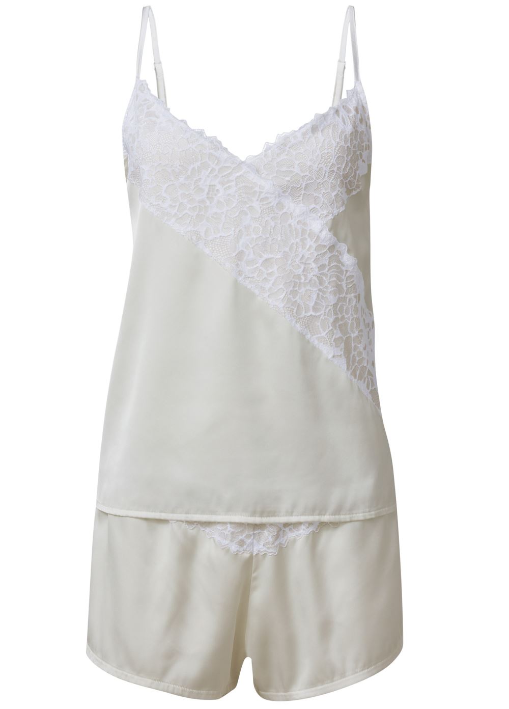 Venus White LACE DETAIL SATIN PAJAMA SET