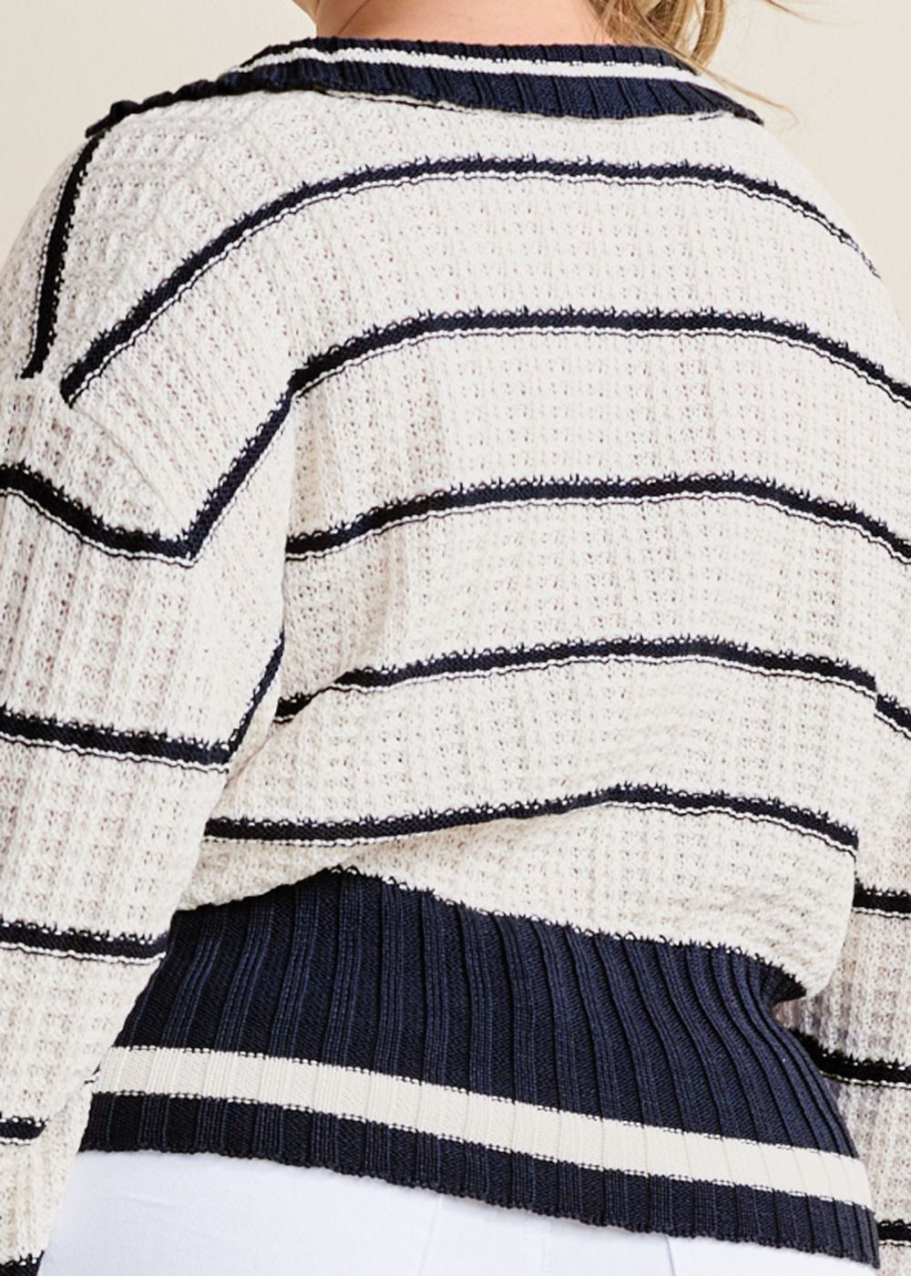 Venus Plus Size Collared V-Neck Sweater in Blue Multi