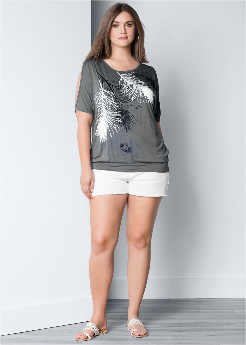 Venus Grey Feather cold-shoulder tee