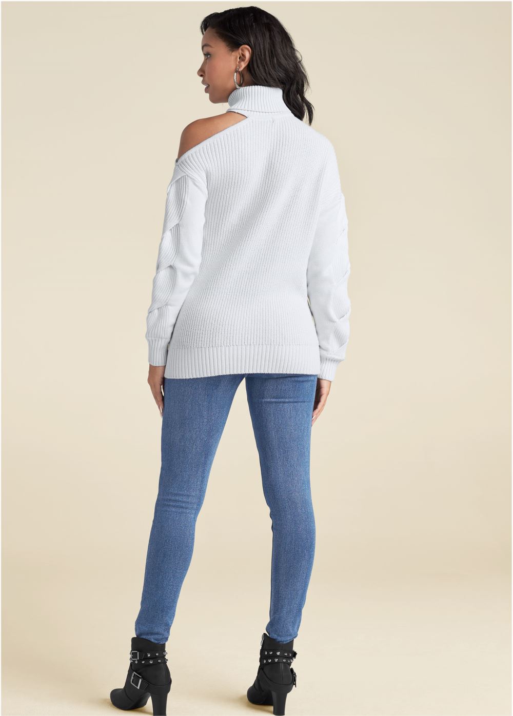 Venus Plus Size Cutout Shoulder Turtleneck in White