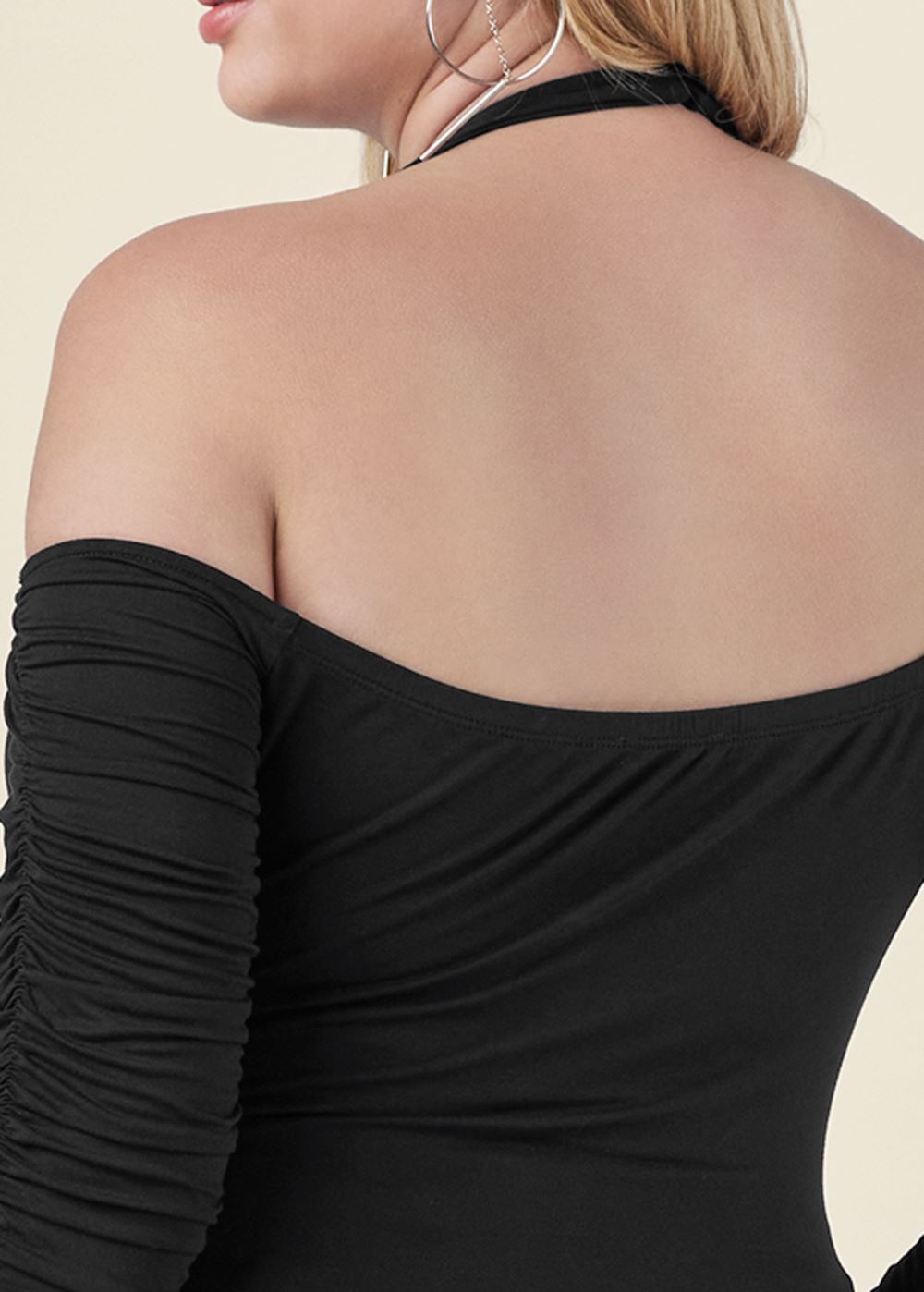 Venus Plus Size Zip-Up Ruched V-Neck Top