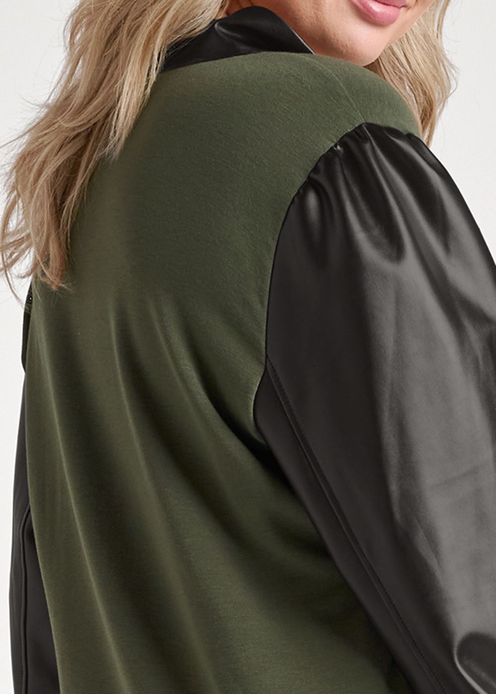 Venus Plus Size Faux-Leather Zip Sweatshirt in Olive & Black