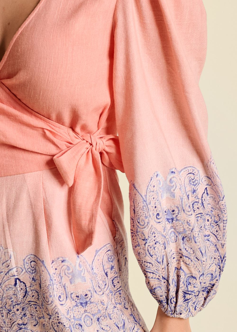Venus Plus Size Linen Printed Romper in Blush Multi