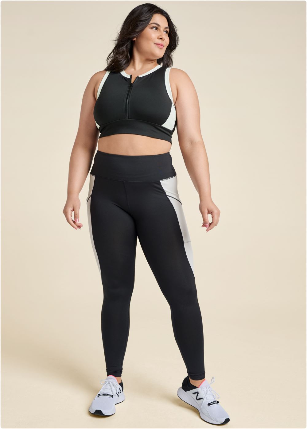Venus Plus Size Color Block Active Crop Top in Black & White
