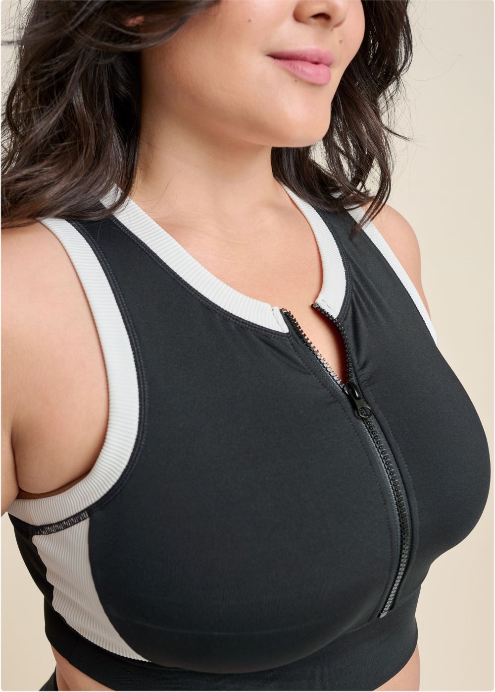 Venus Plus Size Color Block Active Crop Top in Black & White