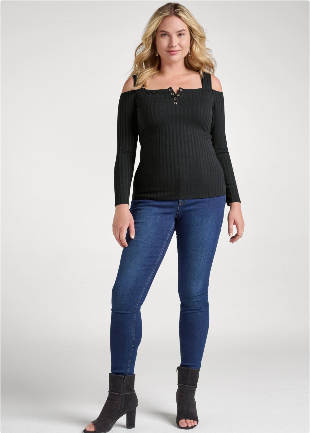 Venus Plus Size Cold-Shoulder Ribbed Top