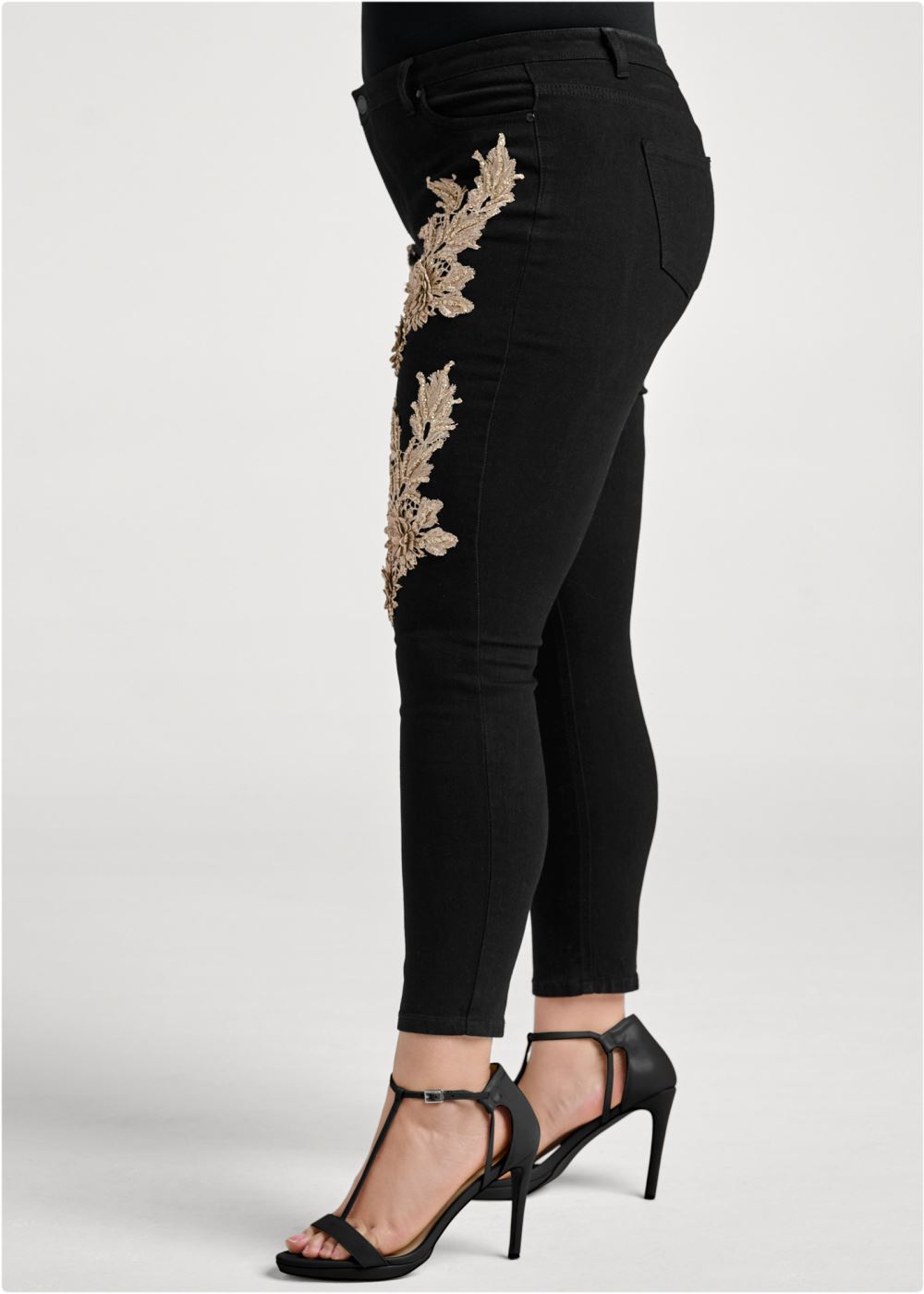 Venus Plus Size Floral Embellished Jeans in Black Multi