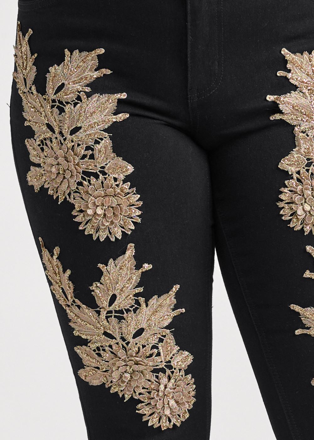 Venus Plus Size Floral Embellished Jeans in Black Multi