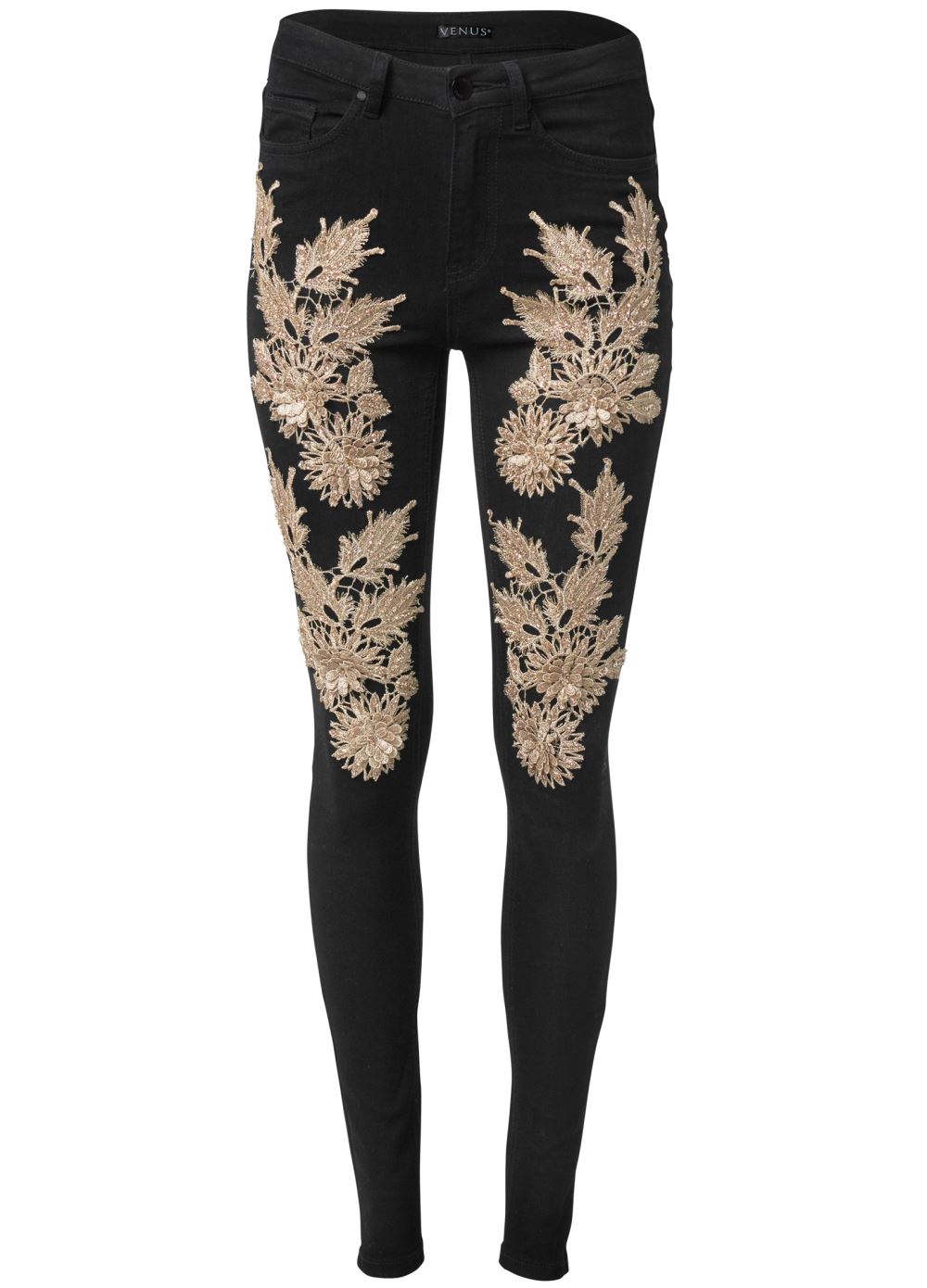 Venus Plus Size Floral Embellished Jeans in Black Multi