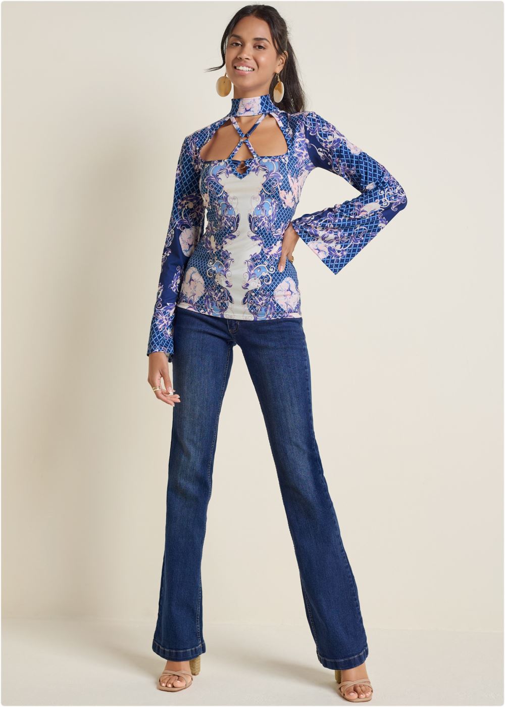 Venus Plus Size Strappy Mock-Neck Top