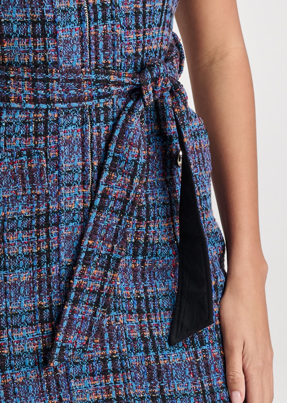 Venus Navy Multi BELTED TWEED DRESS