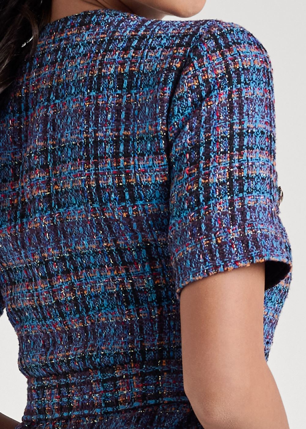 Venus Navy Multi BELTED TWEED DRESS