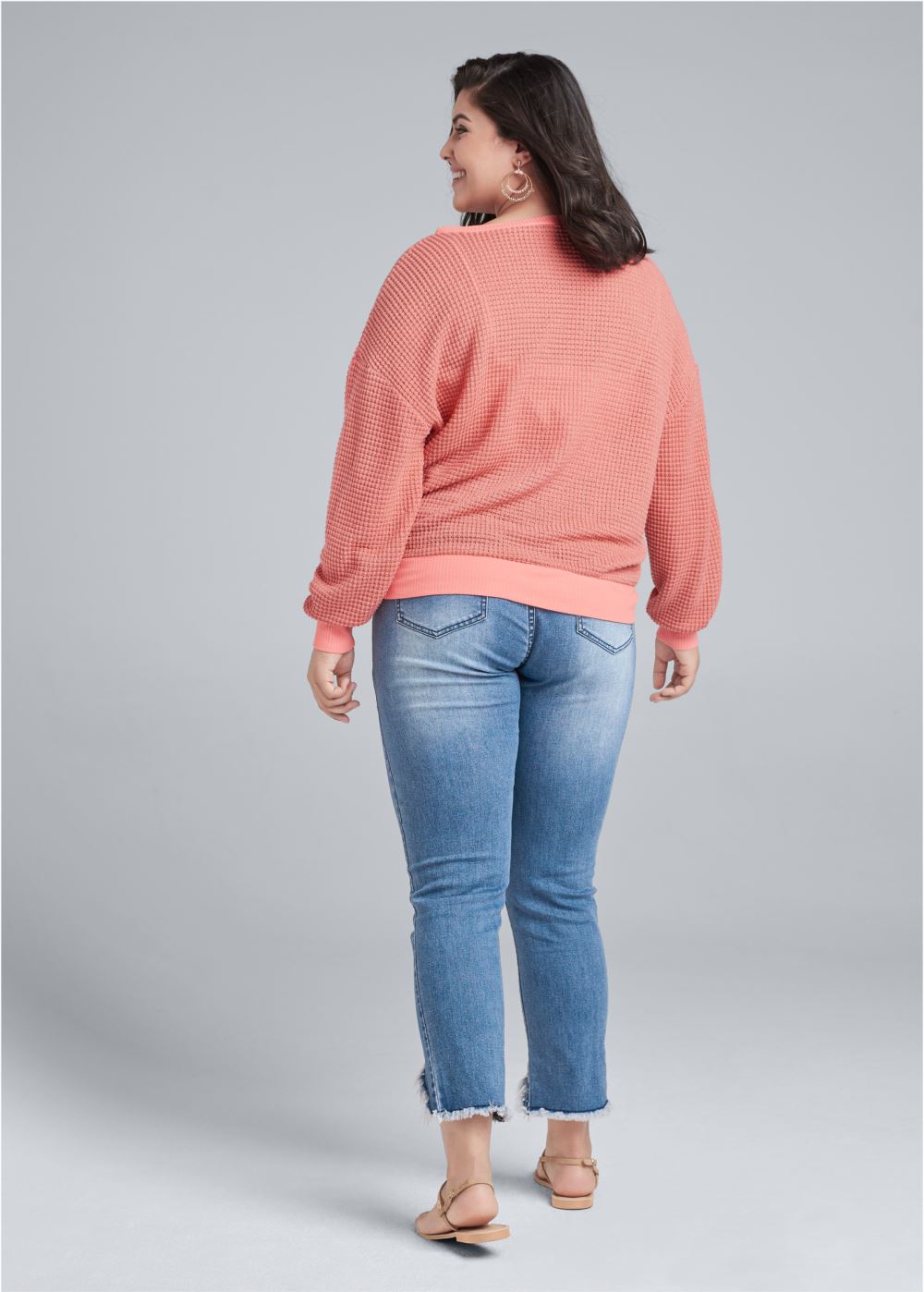 Venus Plus Size Waffle Knit Surplice Lounge Top in Coral