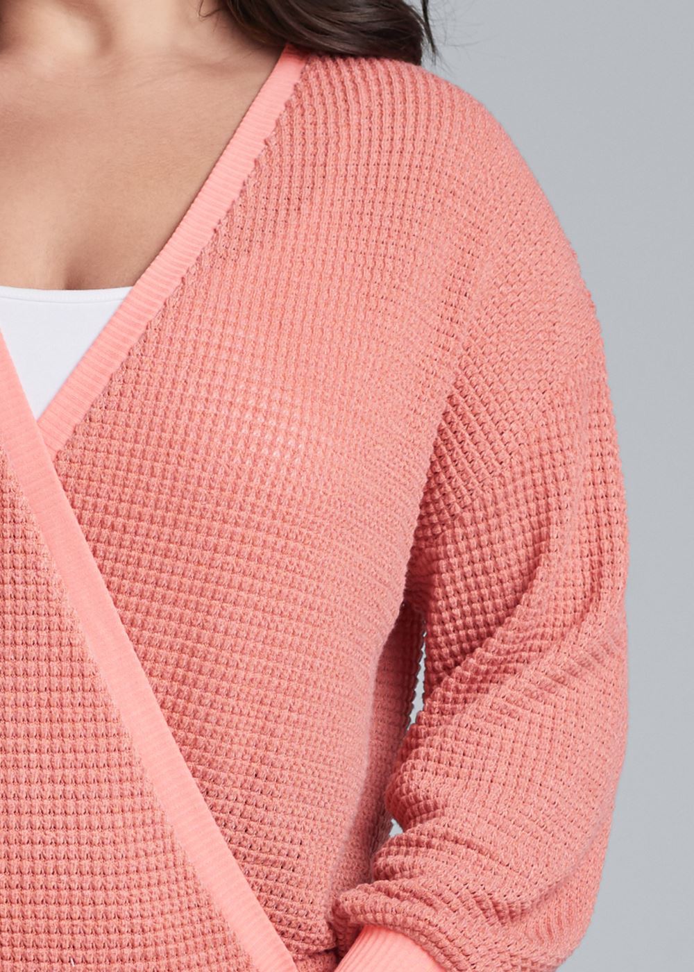 Venus Plus Size Waffle Knit Surplice Lounge Top in Coral