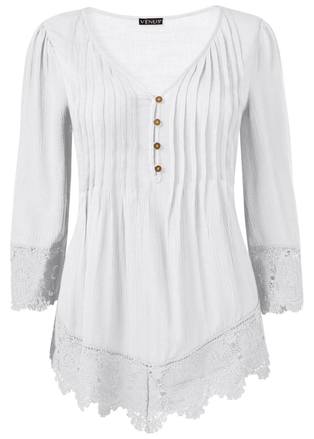 Venus Plus Size Lace Detail Button-Up Top