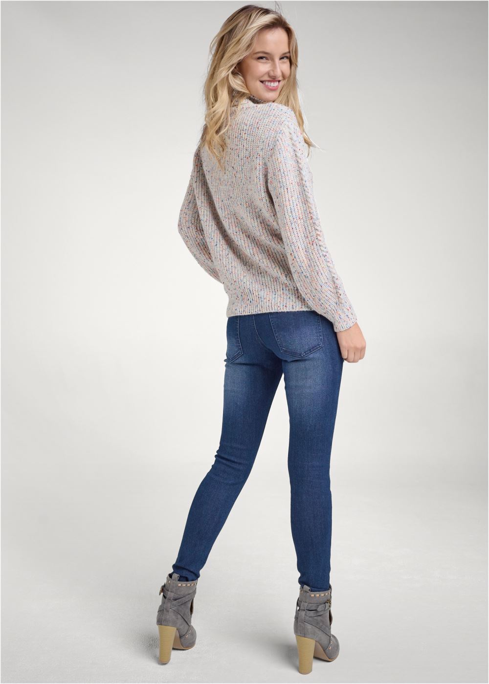 Venus Plus Size Popcorn Cable Knit Sweater in White Multi