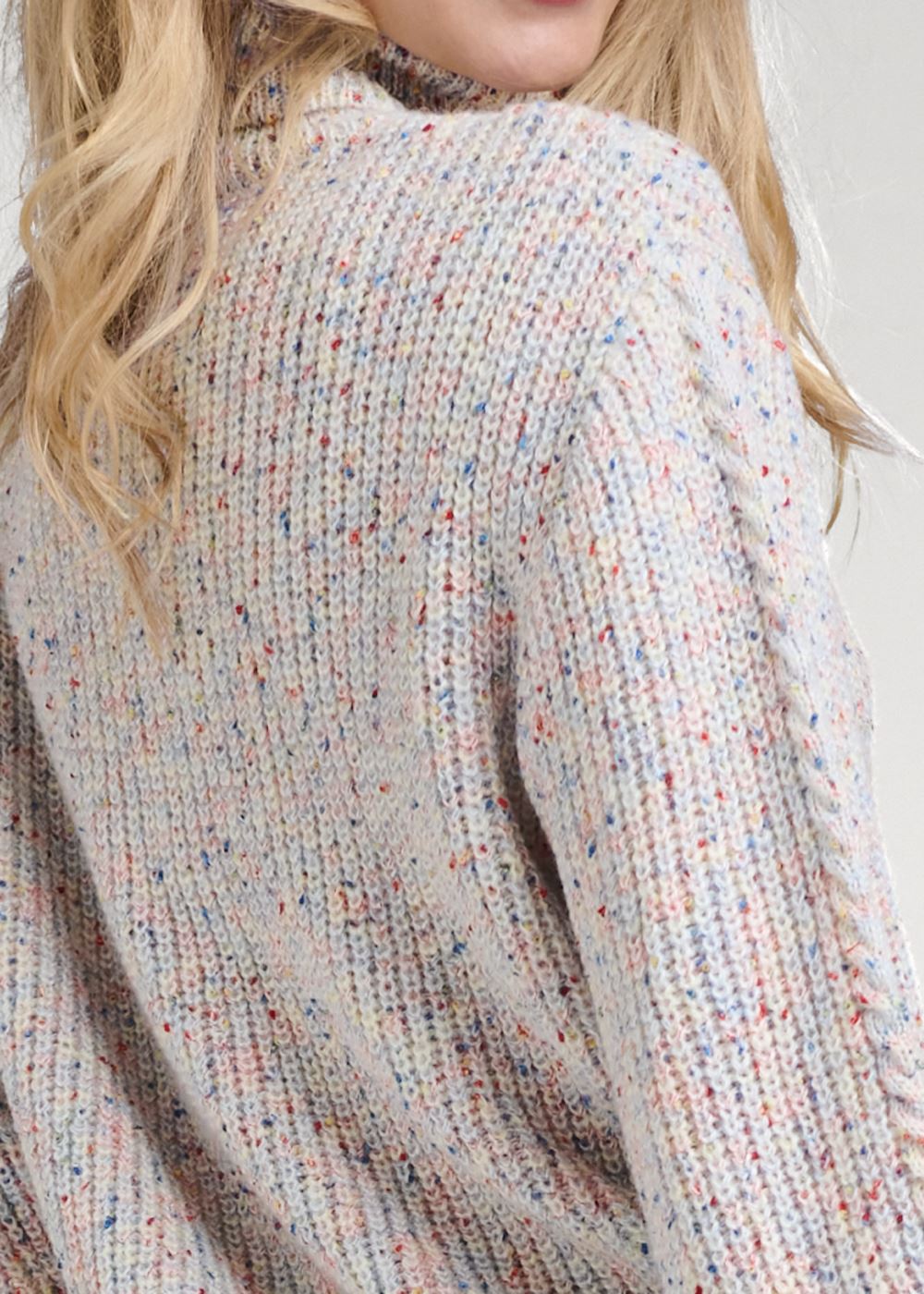 Venus Plus Size Popcorn Cable Knit Sweater in White Multi