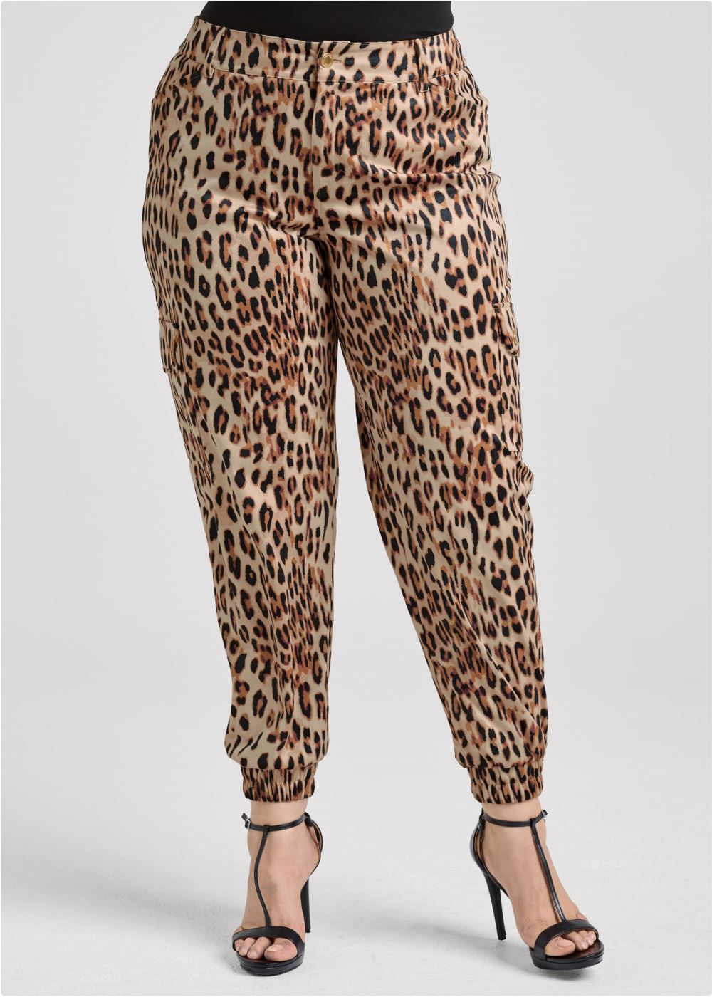 Venus Plus Size Faux Suede Cargo Pants in Brown Multi