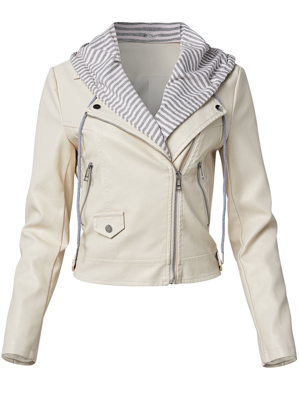 Venus Faux-Leather Moto Jacket in Cream Multi