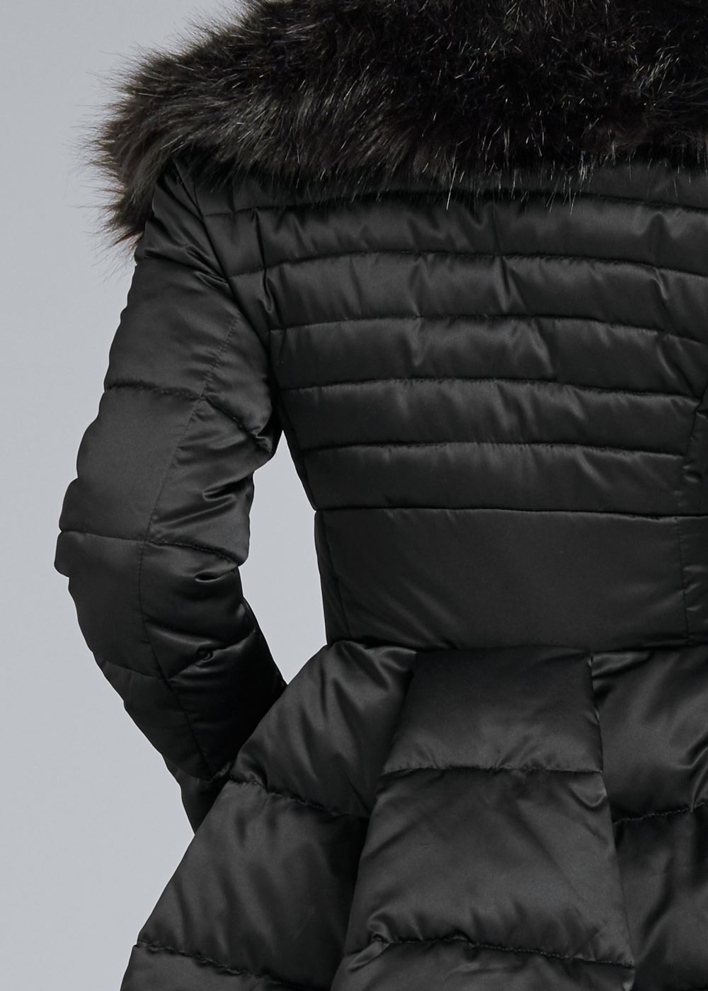 Venus Peplum Puffer Coat in Black