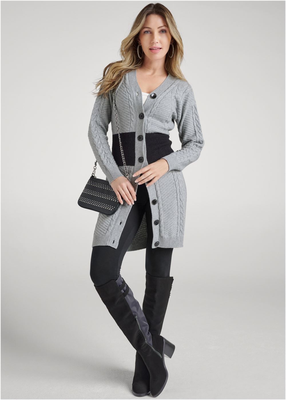 Venus Plus Size Colorblock Cardigan in Grey Multi