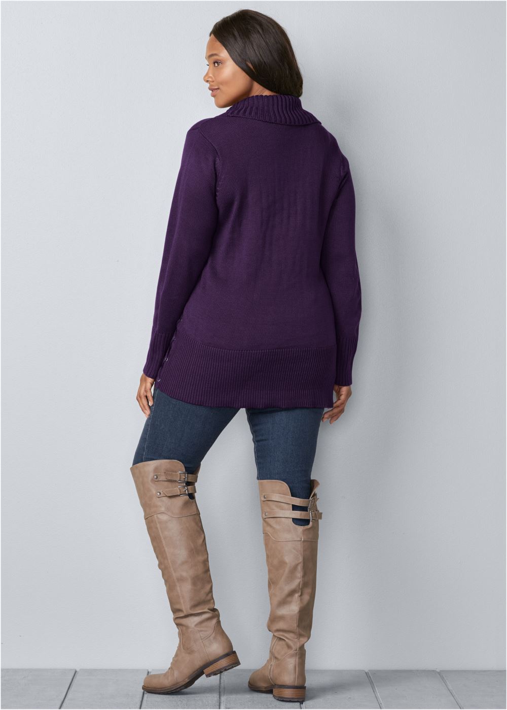 Venus Plus Size Side Lace-Up Sweater in Dark Purple