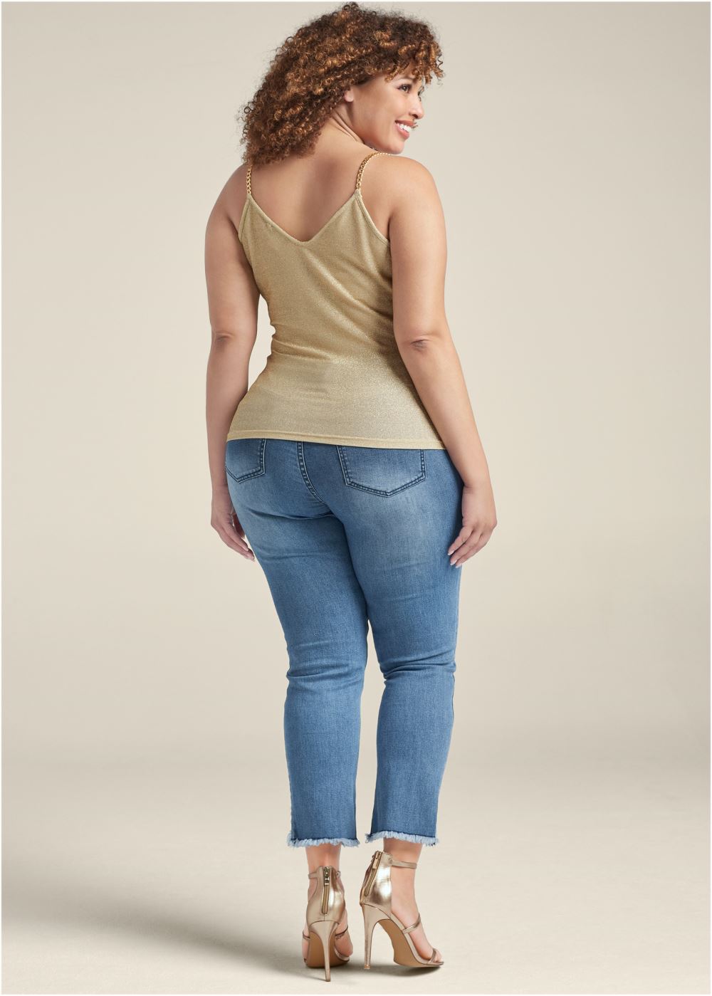Venus Plus Size Glitter Chain Strap Top