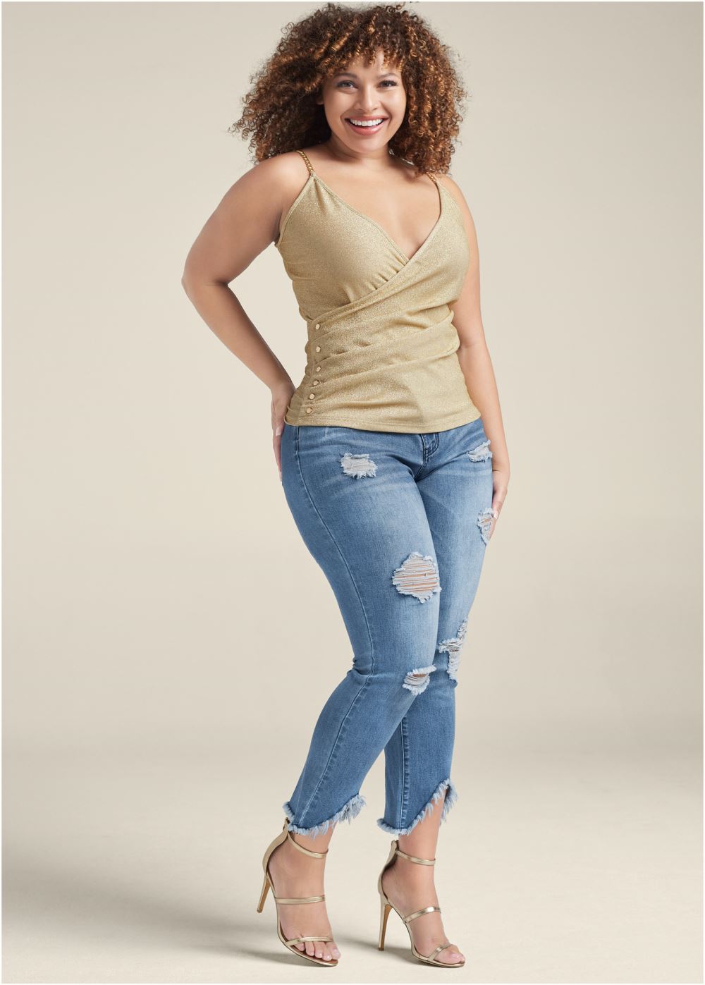 Venus Plus Size Glitter Chain Strap Top