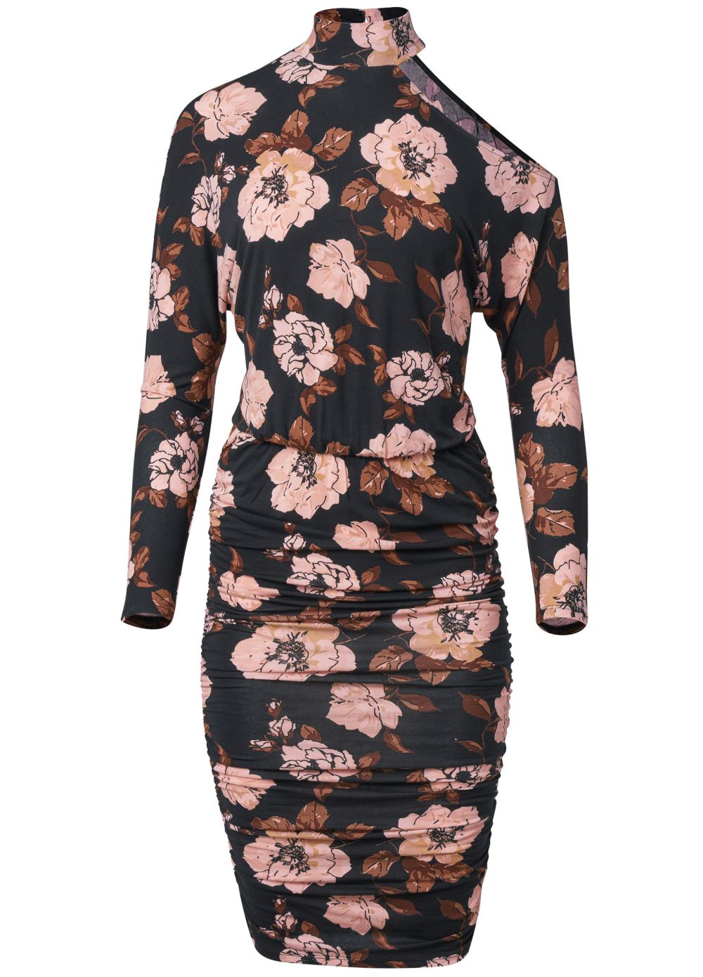 Venus Black Multi RUCHED MIDI DRESS