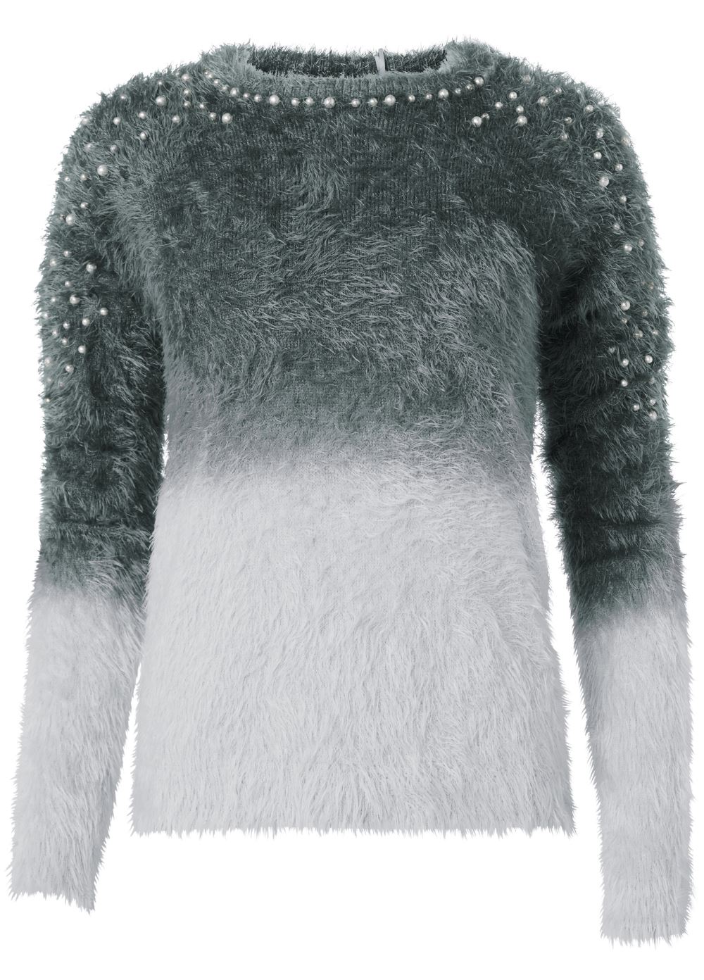 Venus Plus Size Cozy Pearl Trim Sweater in Grey Multi